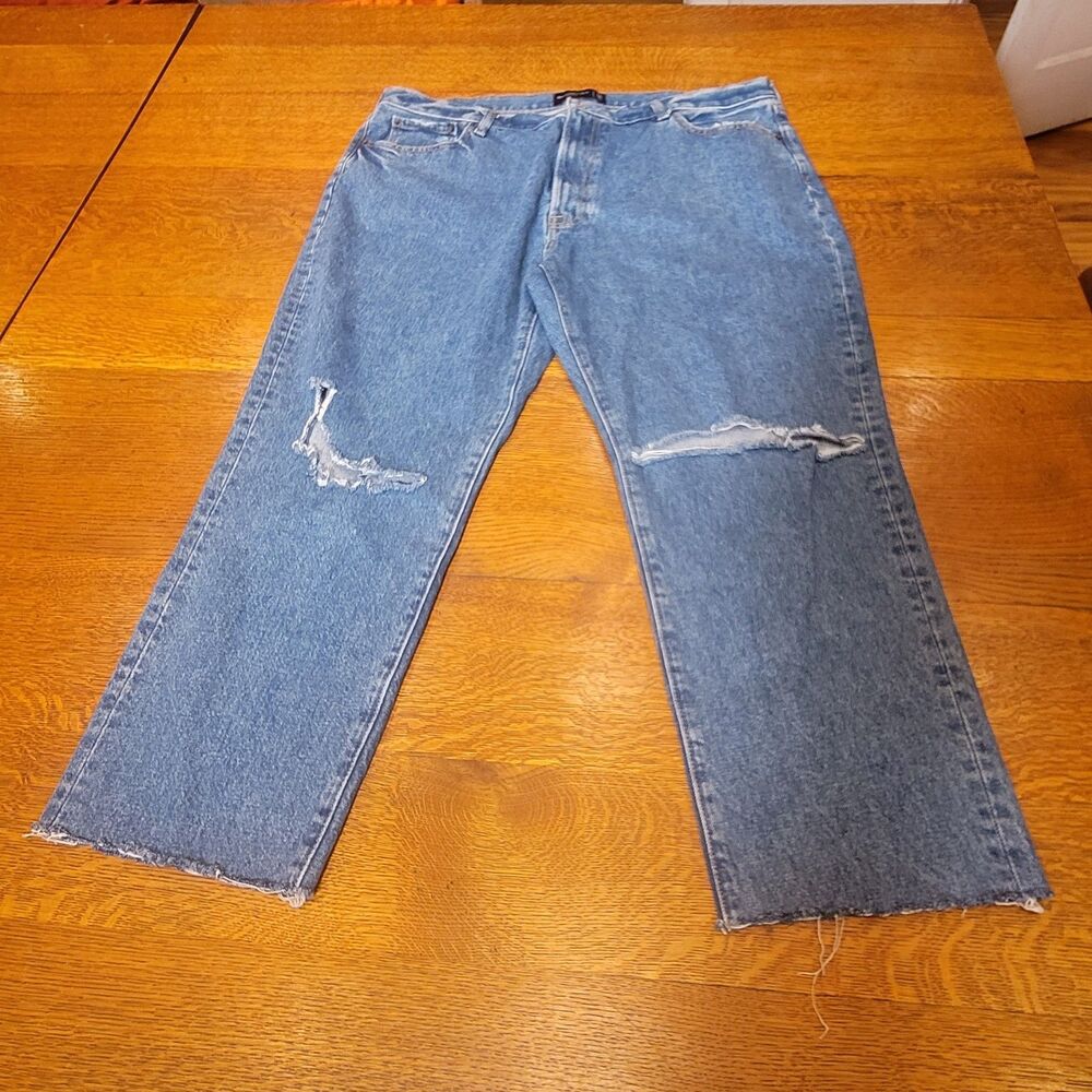 Abercrombie & Fitch 90s Loose Jeans Mens 40x30 Blue Denim Distressed Raw Hem